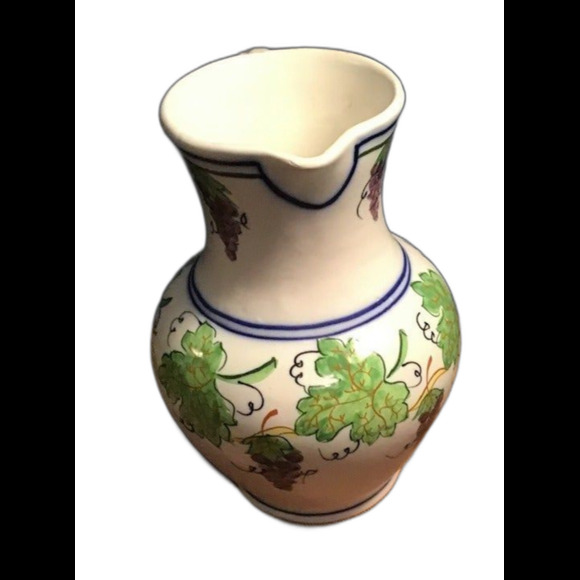 Ceramic Pitcher Grape Motif Approximately 9 1/2 inches tall and 7 inches wide - Picture 2 of 4